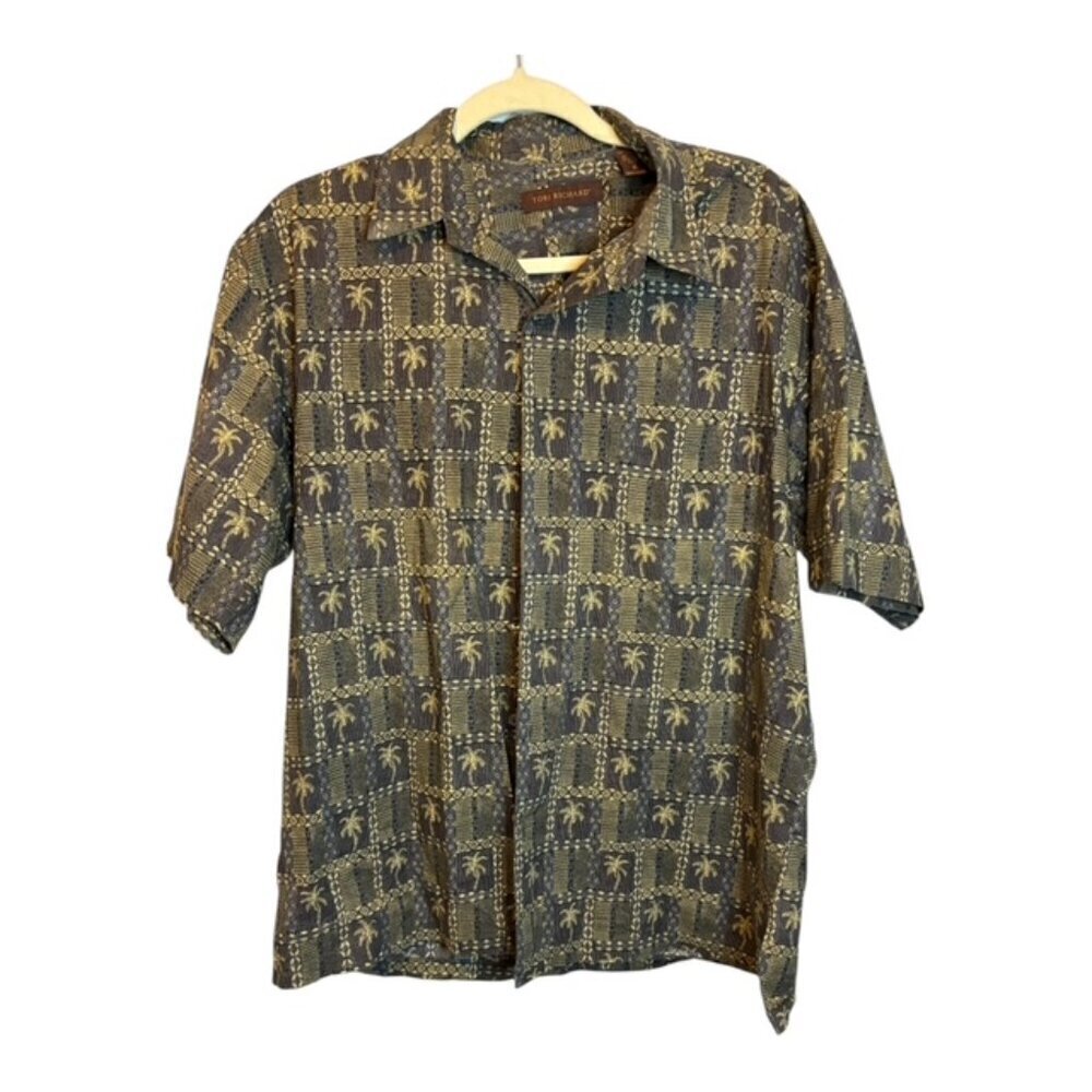 Tori Richard Shirt Men's Size Medium‎ Palm Trees Button Down Brown